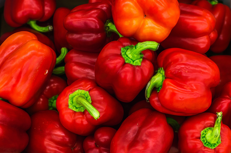 Bell peppers come in various colors, from green to orange and yellow. But the red variety is the most eye-catching, with its jewel-like tones.