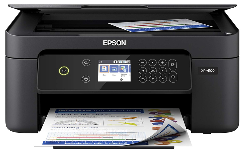 The epson wf - p220dw printer is open with a paper in it.