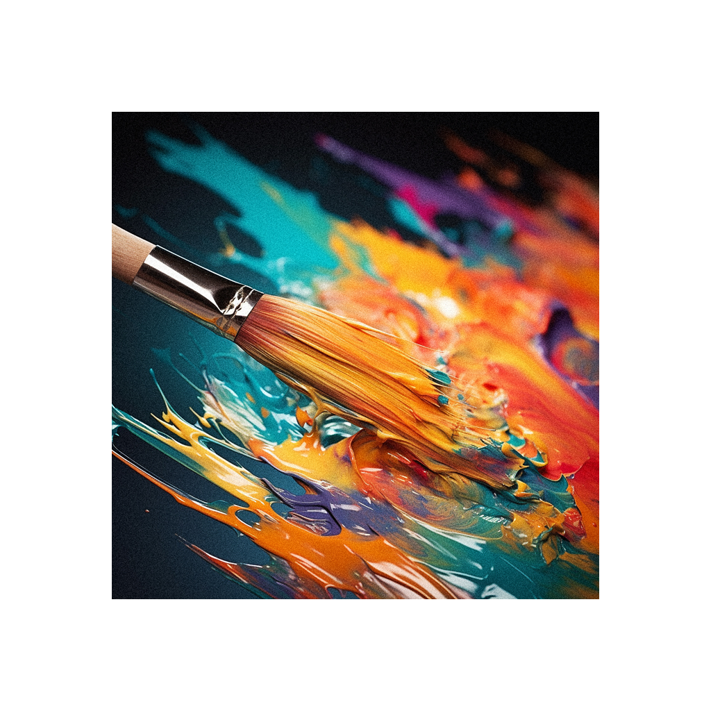 A colorful paint brush on a black background.