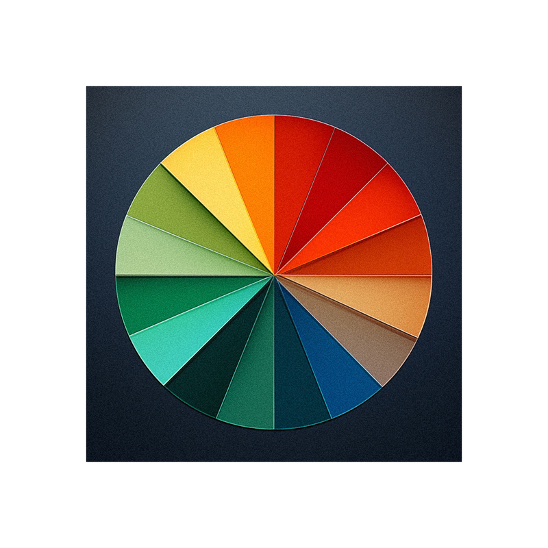 A colorful wheel of colors on a dark background.