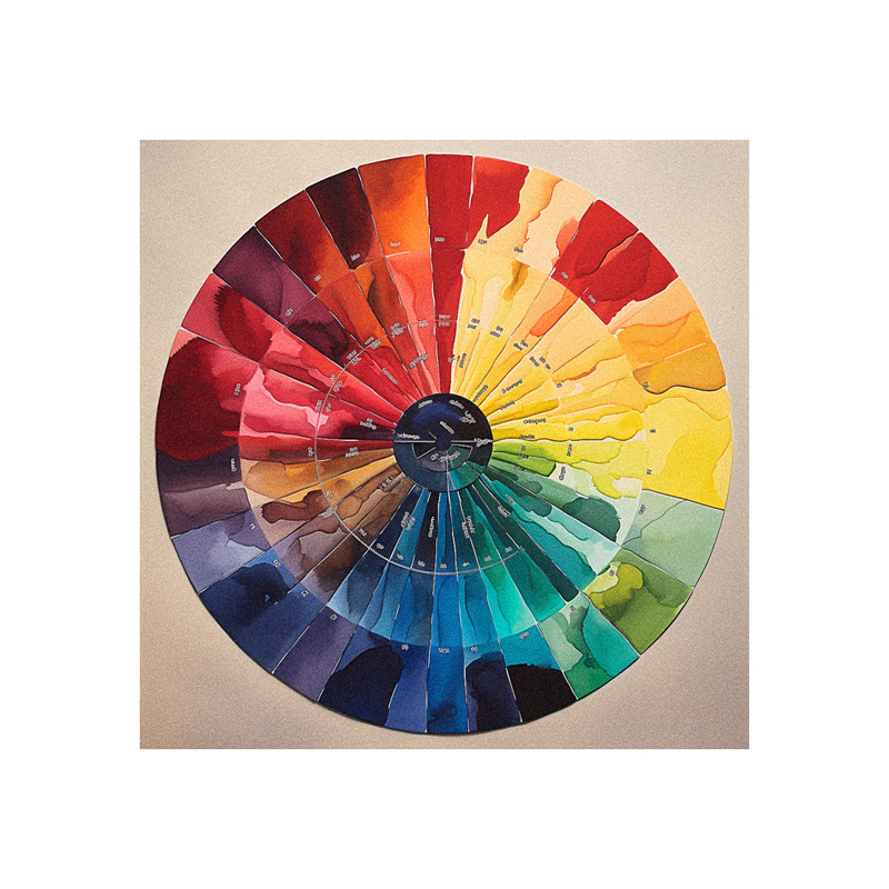 A colorful wheel of colors on a white background.