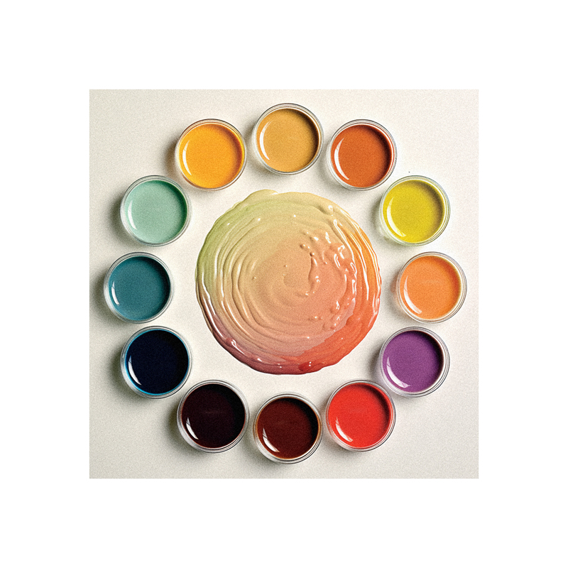 A circle of different colored paints arranged in a circle.