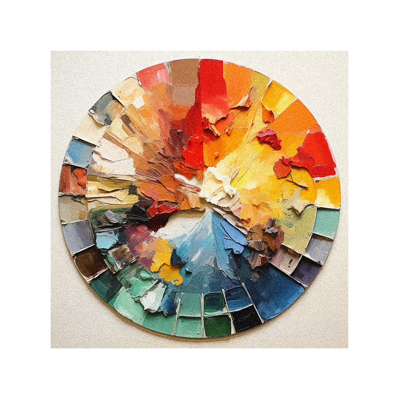 A painting of a color wheel on a wall.
